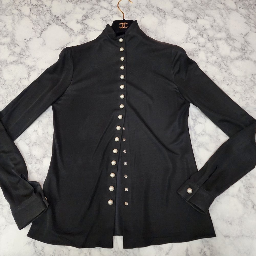 Chanel Pearl Button Up Silk Top